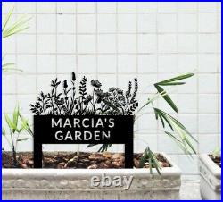 Personalized Flowers Metal Garden Sign Stakes, Garden Metal Sign for Flower Beds