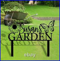Personalized Garden Stake Metal Sign, Butterfly with Sunflower Garden Sign