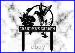 Personalized Garden Stake Metal Sign, Hummingbird Sign, Personalized Garden Sign