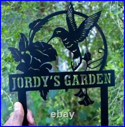 Personalized Garden Stake Metal Sign, Hummingbird Sign, Personalized Garden Sign