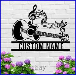 Personalized Guitarist Name Sign, Custom Guitar Metal Sign Wall Art, Music Room