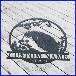 Personalized Hedgehog Monogram Metal Sign Art, Hedgehog Lover Sign Home Decor