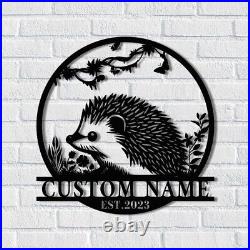 Personalized Hedgehog Monogram Metal Sign Art, Hedgehog Lover Sign Home Decor