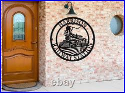 Personalized Metal Train Sign, Railroad Wall Decor, Railroad Sign, Man Cave Decor