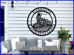 Personalized Metal Train Sign, Railroad Wall Decor, Railroad Sign, Man Cave Decor