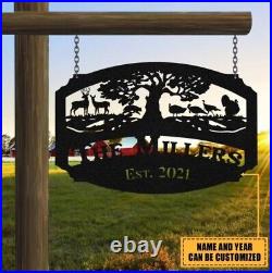 Personalized Name Deer Turkey Hunting Metal Sign, Custom Outdoor Cabin Sign