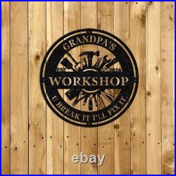 Personalized Papa Workshop Metal Sign, Workshop Sign, Garage Sign, Dad's Gift