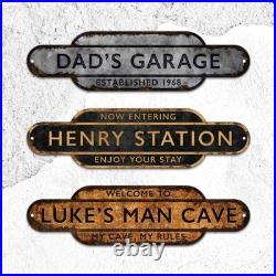 Personalized Railway Station Metal Sign, Vintage Rustic Plaque, Custom Name