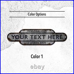 Personalized Railway Station Metal Sign, Vintage Rustic Plaque, Custom Name