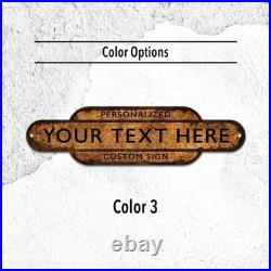 Personalized Railway Station Metal Sign, Vintage Rustic Plaque, Custom Name