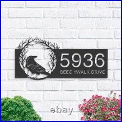 Personalized Raven Halloween Wreath Metal Address Sign, House Number Plaque