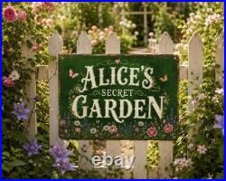 Personalized Secret Garden Metal Sign Vintage Floral Decor Custom Name Plaque