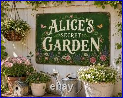 Personalized Secret Garden Metal Sign Vintage Floral Decor Custom Name Plaque