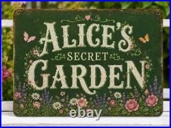 Personalized Secret Garden Metal Sign Vintage Floral Decor Custom Name Plaque