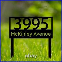 Personalized Street Address Sign, Lawn Address Metal Sign with Stakes, Home Number