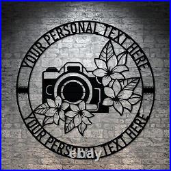 Personalized Vintage Camera Name Metal Sign. Custom Floral Wall Decor Gift