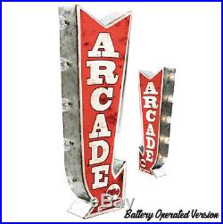 Plug-In or Battery Double Sided ARCADE Arrow Vintage Rustic Metal Marquee Sign