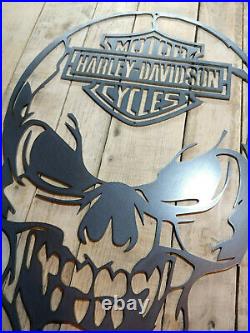 Premium Harley Davidson Skull Metal Wall Sign Hand Finished motorbike cycle