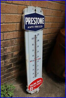 Prestone Anti Freeze 36 Gas Oil Porcelain Metal Thermometer Vintage 1940's
