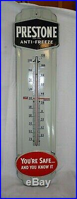 Prestone Anti Freeze 36 Gas Oil Porcelain Metal Thermometer Vintage 1940's EC
