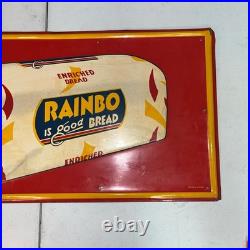 RAINBO BREAD STAMPED PAINTED METAL GROCERY SIGN 1950s VINTAGE 27x14