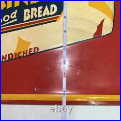 RAINBO BREAD STAMPED PAINTED METAL GROCERY SIGN 1950s VINTAGE 27x14