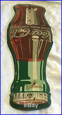 RARE 50's Vintage Embossed Metal Coca Cola Coke Bottle Thermometer Sign Soda Pop