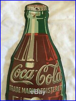RARE 50's Vintage Embossed Metal Coca Cola Coke Bottle Thermometer Sign Soda Pop