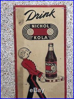 RARE AMERICANA Vintage Nichol Kola 5c Soda Pop Embossed Metal Sign 30s