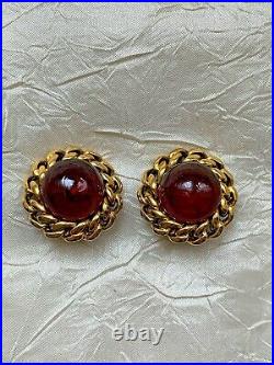 RARE Elegant Vintage CHANEL GRIPOIX 1985 Red poured Glass Earrings 2.5cm