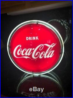 RARE VINTAGE 1950's COCA-COLA HALO 2 SIDED 16 METAL LIGHTED SIGNWORKS WithBOX