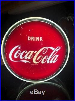 RARE VINTAGE 1950's COCA-COLA HALO 2 SIDED 16 METAL LIGHTED SIGNWORKS WithBOX