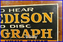RARE Vintage 1920s Original Edison Diamond Disc Phonograph Embossed Metal Sign