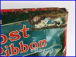RARE Vintage 1930s Pabst Blue Ribbon Beer Embossed Metal Sign Milwaukee