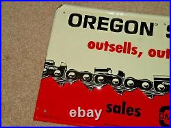 RARE Vintage 1960's Oregon Chain Saw Farm Gas Oil 8 x 16 Metal SignREAD DESCR