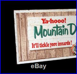 RARE Vintage 1965 Stout Embossed Metal Mountain Mt. DEW 35 X 17 Hillbilly Sign