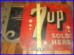 RARE Vintage 7up SOLD HERE SODA POP Metal Advertising FLANGE SIGN
