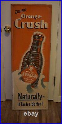 RARE Vintage DRINK ORANGE CRUSH SODA POP BOTTLE Metal ADVERTISING VERTICAL SIGN