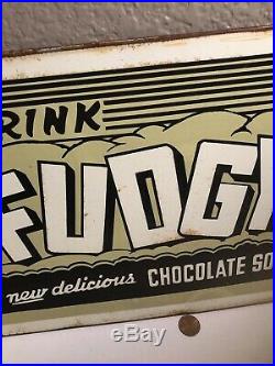 RARE Vintage FUDGY Chocolate Soda Pop 16.5 Metal Gas Station Advertising Sign