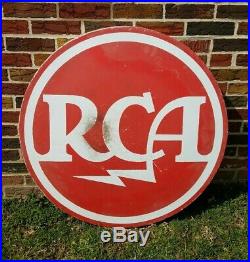 RARE Vintage Large 36 RCA Round Metal Sign Radio Advertisement Red & White