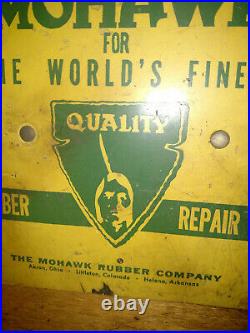 RARE Vintage MOHAWK TIRES Metal Advertising DOOR TIME TO OPEN OR RETURN SIGN