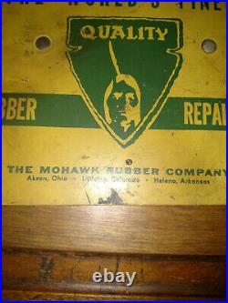 RARE Vintage MOHAWK TIRES Metal Advertising DOOR TIME TO OPEN OR RETURN SIGN