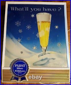 RARE Vintage Pabst Blue Ribbon Beer Sign Light Moving Bubbles Snow Flakes Metal