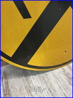 REAL Vintage Railroad Crossing 36 Round Yellow Metal Train Sign large
