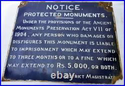 Rare 1904 Porcelain Sign, India's Protected Monuments Warning Notice, Genuine Sgn Rare 1904 Porcelain Sign, India's Protected Monuments Warning Notice, Genuine Sgn