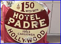 Rare 1920 Vintage Old Metal Sign 5' HOTEL PADRE Cahuenga HOLLYWOOD Advertisement