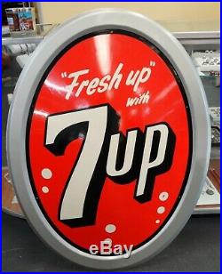 Rare 1960's Vintage 7UP Fresh Up 40 x 30 Metal Tin Stout Sign