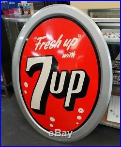 Rare 1960's Vintage 7UP Fresh Up 40 x 30 Metal Tin Stout Sign
