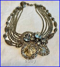 Rare 50s Vintage Signed Miriam Haskell White Metal Rhinestone Necklace Class A
