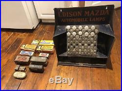 Rare Edison Mazda Automobile Lamps Store Display Metal Cabinet Sign Vintage Bulb